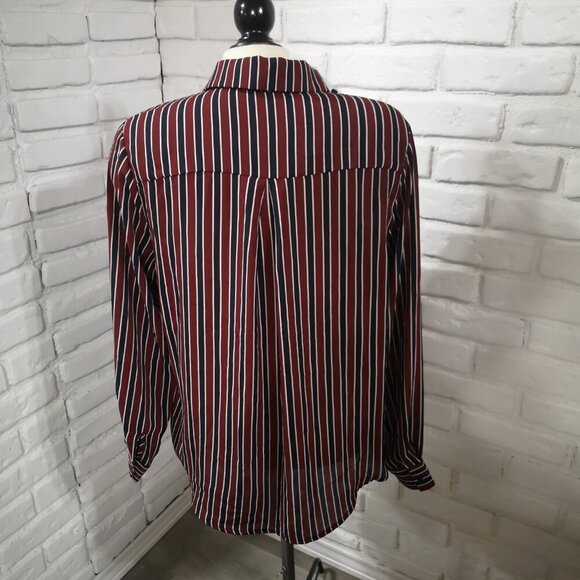 NWT Cleo Ladies Size Large Navy Burgundy Cream Striped Loose Fit Blouse - Picture 2 of 10